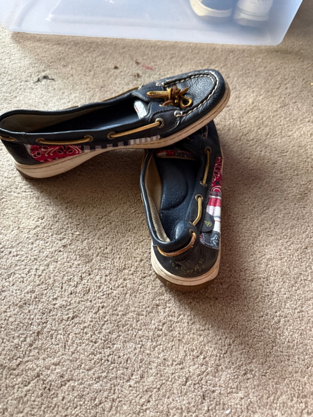 Sperry Navy Leather & Plaid Accent Boat Flats - Picture 2 of 3